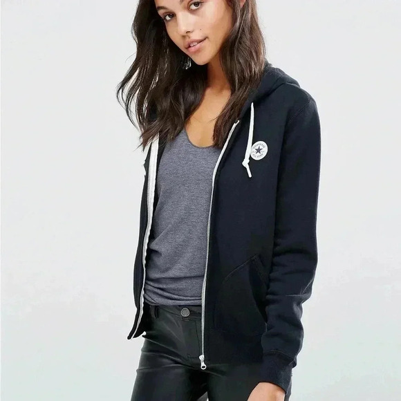 Converse All-Star Black Classic Logo Fleece Full Zip
Hoodie, Size Small - Picture 1 of 16